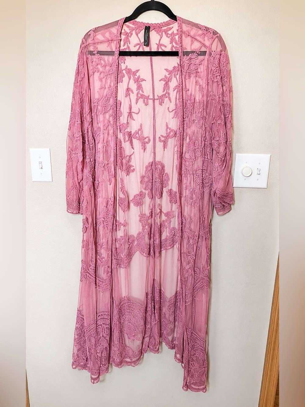 Lane Bryant Mauve Pink Sheer Embroidered Kimono Cardigan